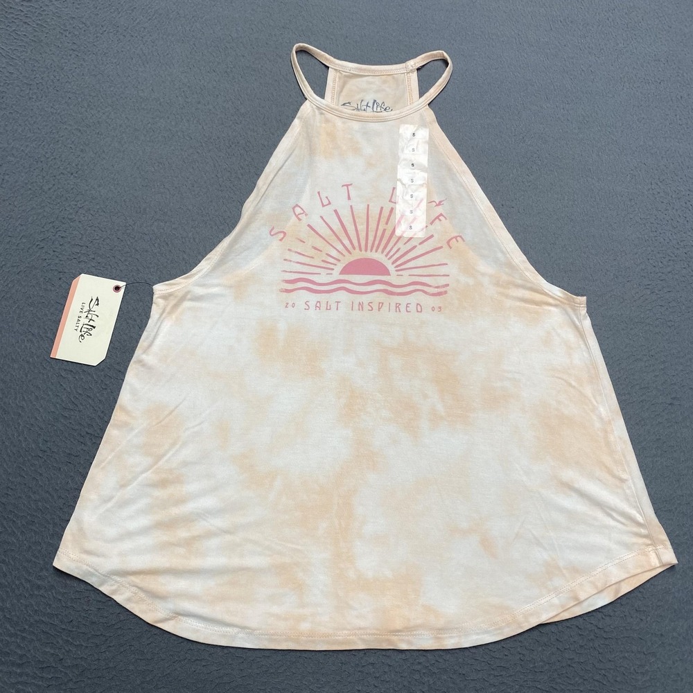 Salt Life Tank Top Womens Small Orange Halter Live Salty Sun Graphic Beach